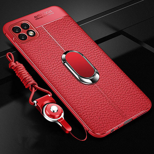 Soft Silicone Gel Leather Snap On Case Cover with Magnetic Finger Ring Stand S01 for Oppo A53 5G Red