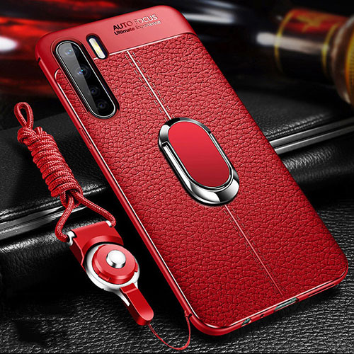 Soft Silicone Gel Leather Snap On Case Cover with Magnetic Finger Ring Stand S01 for Oppo A91 Red