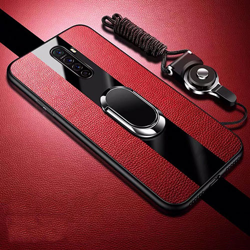 Soft Silicone Gel Leather Snap On Case Cover with Magnetic Finger Ring Stand S01 for Oppo Reno Ace Red