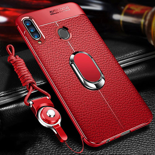 Soft Silicone Gel Leather Snap On Case Cover with Magnetic Finger Ring Stand S01 for Samsung Galaxy A20s Red