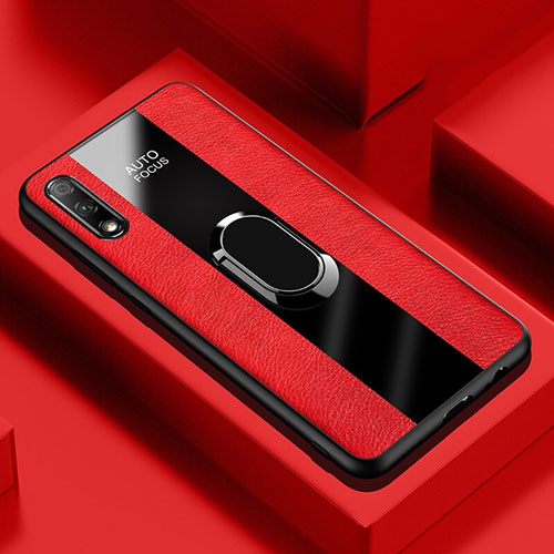 Soft Silicone Gel Leather Snap On Case Cover with Magnetic Finger Ring Stand S02 for Huawei Honor 9X Red