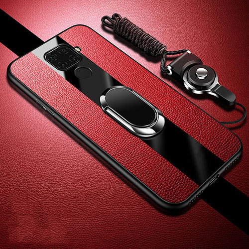 Soft Silicone Gel Leather Snap On Case Cover with Magnetic Finger Ring Stand S02 for Huawei Nova 5z Red