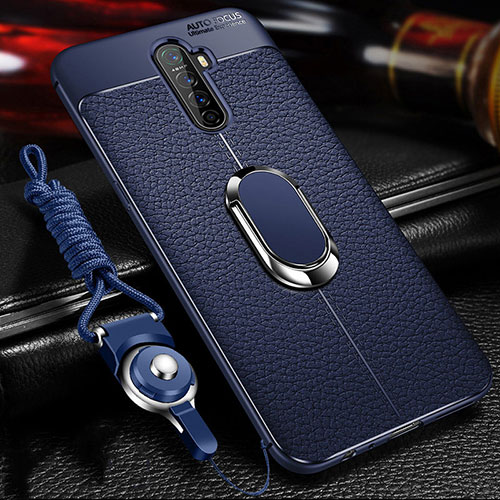 Soft Silicone Gel Leather Snap On Case Cover with Magnetic Finger Ring Stand S02 for Realme X2 Pro Blue