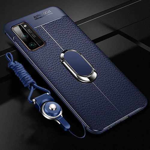 Soft Silicone Gel Leather Snap On Case Cover with Magnetic Finger Ring Stand S03 for Huawei Honor 30 Pro+ Plus Blue