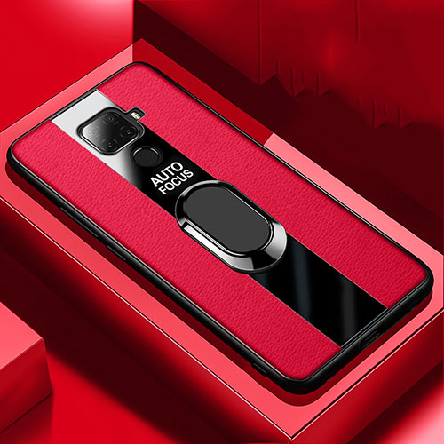 Soft Silicone Gel Leather Snap On Case Cover with Magnetic Finger Ring Stand S03 for Huawei Nova 5z Red