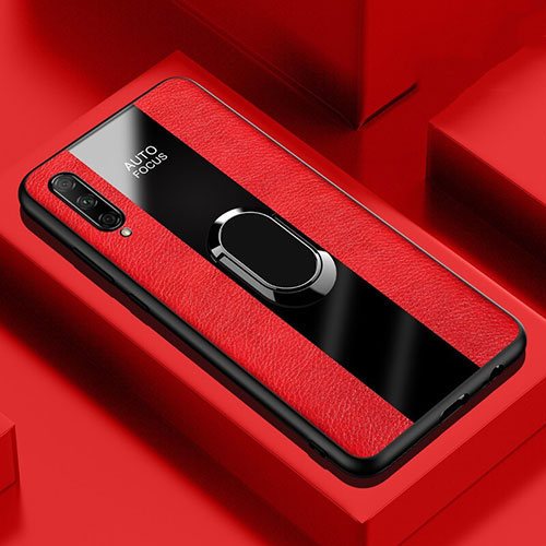 Soft Silicone Gel Leather Snap On Case Cover with Magnetic Finger Ring Stand S04 for Huawei Honor 9X Pro Red