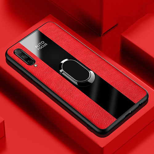 Soft Silicone Gel Leather Snap On Case Cover with Magnetic Finger Ring Stand S04 for Huawei Y9s Red