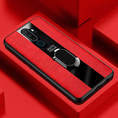 Soft Silicone Gel Leather Snap On Case Cover with Magnetic Finger Ring Stand S04 for Oppo A11X Red