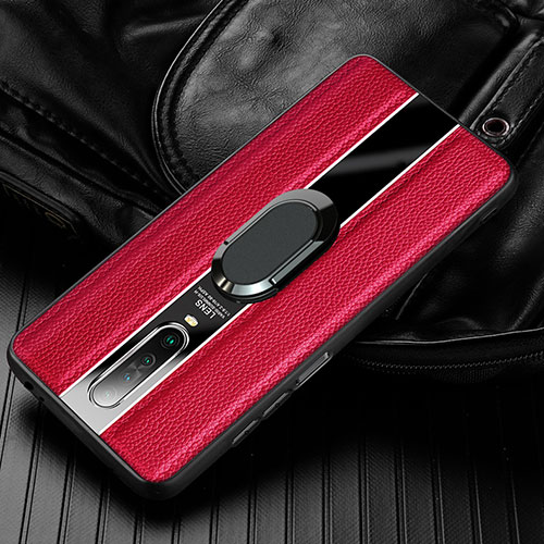 Soft Silicone Gel Leather Snap On Case Cover with Magnetic Finger Ring Stand S04 for Xiaomi Redmi K30i 5G Red