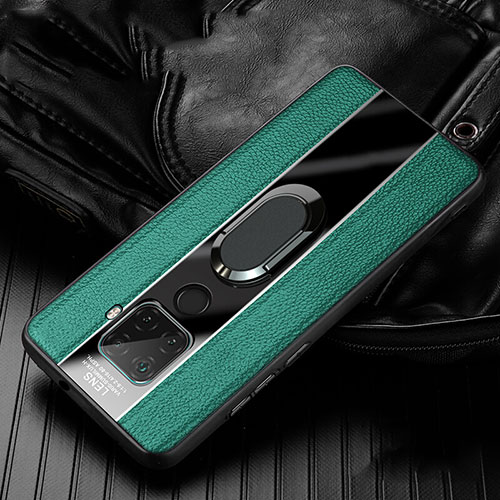 Soft Silicone Gel Leather Snap On Case Cover with Magnetic Finger Ring Stand S05 for Huawei Nova 5i Pro Green