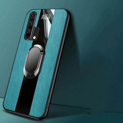 Soft Silicone Gel Leather Snap On Case Cover with Magnetic Finger Ring Stand T01 for Huawei Honor 20 Pro Green