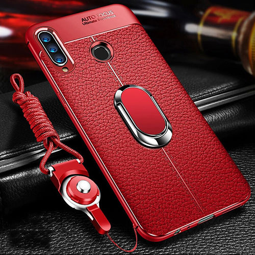 Soft Silicone Gel Leather Snap On Case Cover with Magnetic Finger Ring Stand T01 for Huawei Honor 20i Red