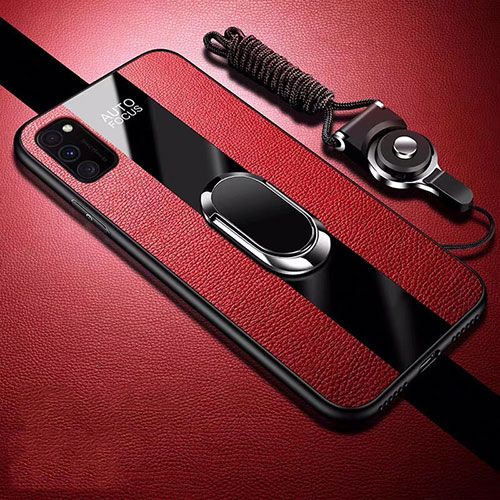 Soft Silicone Gel Leather Snap On Case Cover with Magnetic Finger Ring Stand T01 for Huawei Honor V30 Pro 5G Red