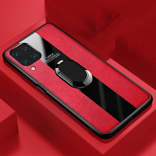 Soft Silicone Gel Leather Snap On Case Cover with Magnetic Finger Ring Stand T01 for Huawei Nova 7i Red