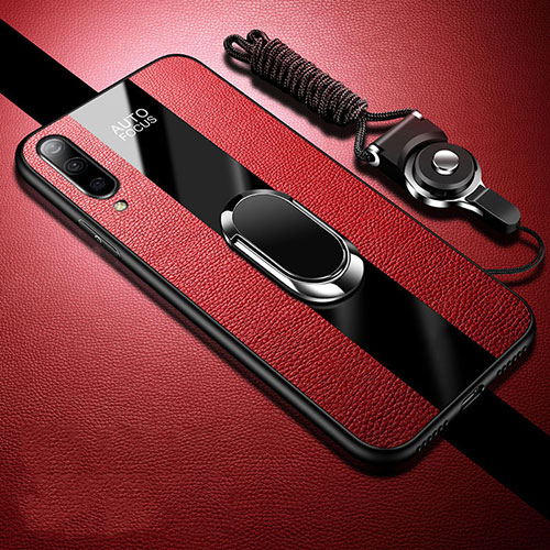 Soft Silicone Gel Leather Snap On Case Cover with Magnetic Finger Ring Stand T01 for Xiaomi Mi A3 Red