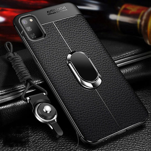 Soft Silicone Gel Leather Snap On Case Cover with Magnetic Finger Ring Stand T02 for Huawei Honor V30 5G Black