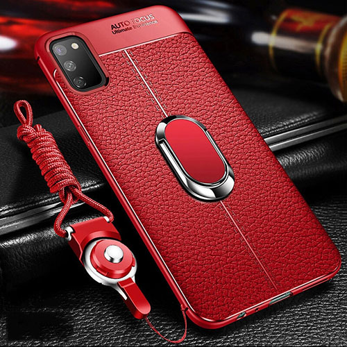 Soft Silicone Gel Leather Snap On Case Cover with Magnetic Finger Ring Stand T02 for Huawei Honor V30 5G Red