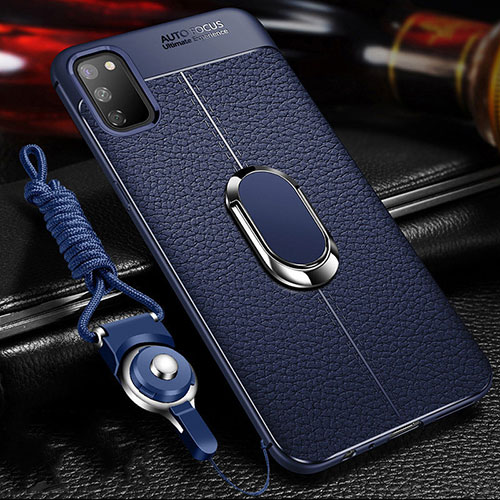 Soft Silicone Gel Leather Snap On Case Cover with Magnetic Finger Ring Stand T02 for Huawei Honor View 30 Pro 5G Blue