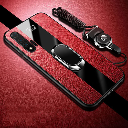 Soft Silicone Gel Leather Snap On Case Cover with Magnetic Finger Ring Stand T02 for Huawei Nova 6 5G Red