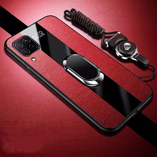 Soft Silicone Gel Leather Snap On Case Cover with Magnetic Finger Ring Stand T02 for Huawei Nova 7i Red