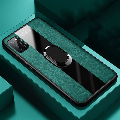 Soft Silicone Gel Leather Snap On Case Cover with Magnetic Finger Ring Stand T03 for Huawei Honor V30 Pro 5G Green