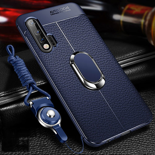 Soft Silicone Gel Leather Snap On Case Cover with Magnetic Finger Ring Stand T03 for Huawei Nova 6 5G Blue