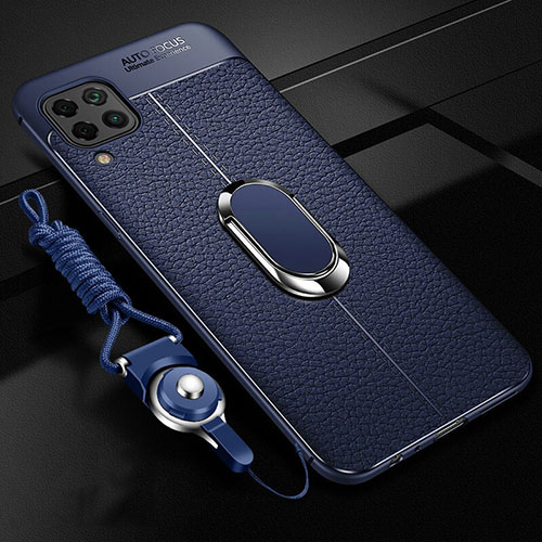 Soft Silicone Gel Leather Snap On Case Cover with Magnetic Finger Ring Stand T03 for Huawei Nova 7i Blue