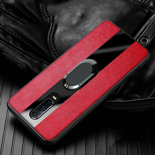 Soft Silicone Gel Leather Snap On Case Cover with Magnetic Finger Ring Stand T03 for Oppo R17 Pro Red