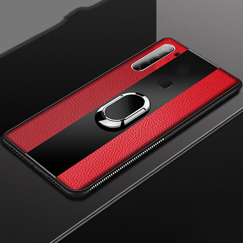 Soft Silicone Gel Leather Snap On Case Cover with Magnetic Finger Ring Stand T03 for Xiaomi Redmi Note 8T Red