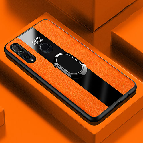 Soft Silicone Gel Leather Snap On Case Cover with Magnetic Finger Ring Stand T04 for Huawei Honor 20i Orange