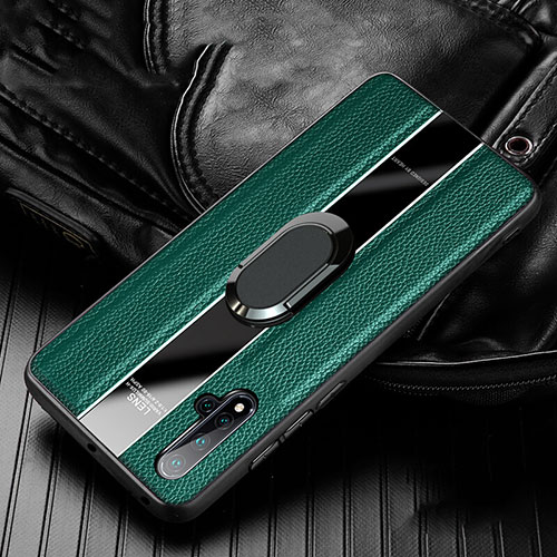 Soft Silicone Gel Leather Snap On Case Cover with Magnetic Finger Ring Stand T04 for Huawei Nova 5 Pro Green