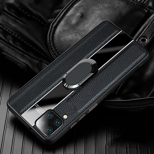 Soft Silicone Gel Leather Snap On Case Cover with Magnetic Finger Ring Stand T04 for Huawei Nova 6 SE Black