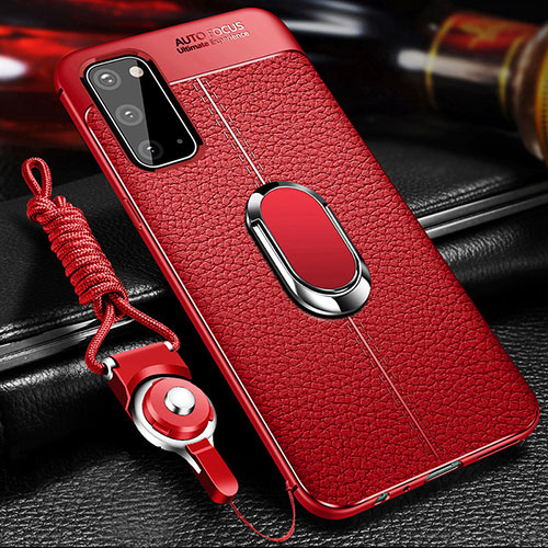 Soft Silicone Gel Leather Snap On Case Cover with Magnetic Finger Ring Stand WL1 for Samsung Galaxy S20 5G Red