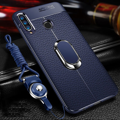 Soft Silicone Gel Leather Snap On Case Cover with Magnetic Finger Ring Stand Z01 for Huawei P30 Lite Blue