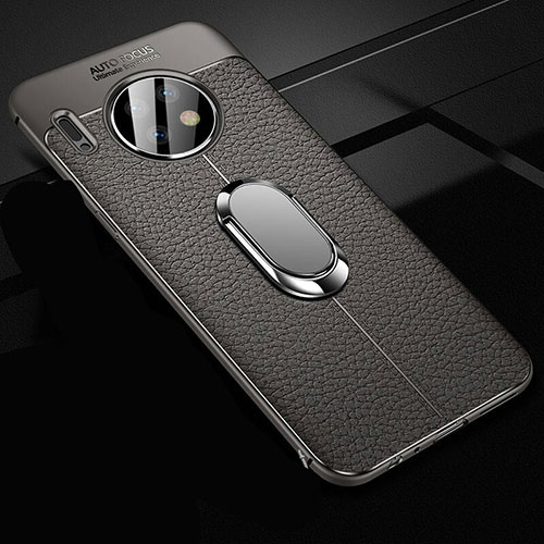 Soft Silicone Gel Leather Snap On Case Cover with Magnetic Finger Ring Stand Z02 for Huawei Mate 30 Gray