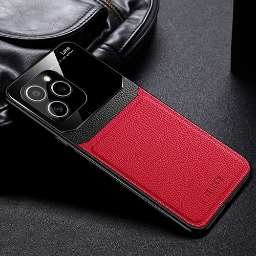 Soft Silicone Gel Leather Snap On Case Cover with Magnetic FL1 for Huawei Honor 60 SE 5G Red