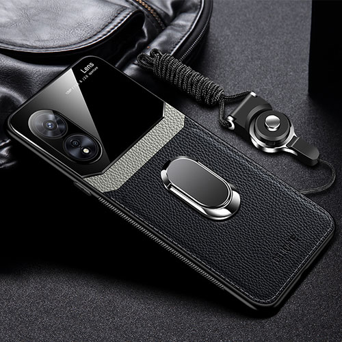 Soft Silicone Gel Leather Snap On Case Cover with Magnetic FL1 for Oppo A1x 5G Black