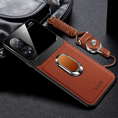Soft Silicone Gel Leather Snap On Case Cover with Magnetic FL1 for Oppo A1x 5G Brown