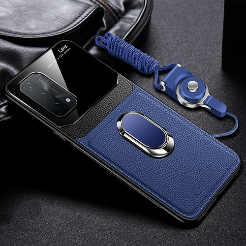 Soft Silicone Gel Leather Snap On Case Cover with Magnetic FL1 for Oppo A54 5G Blue