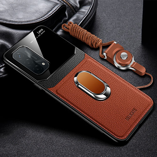 Soft Silicone Gel Leather Snap On Case Cover with Magnetic FL1 for Oppo A54 5G Brown