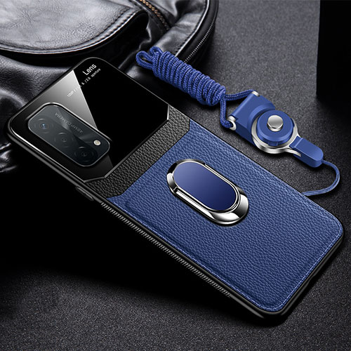 Soft Silicone Gel Leather Snap On Case Cover with Magnetic FL1 for Oppo A74 5G Blue