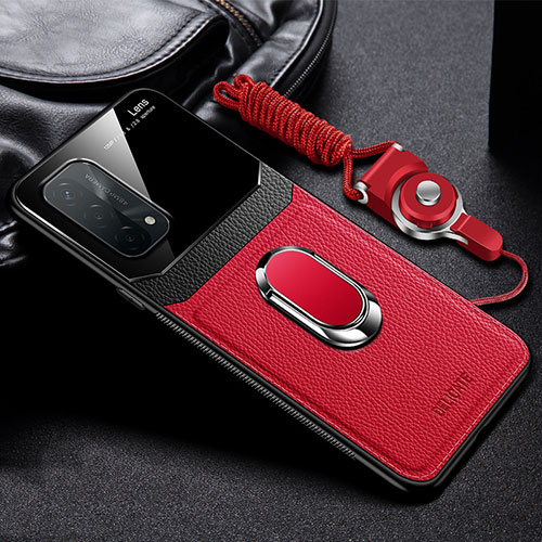 Soft Silicone Gel Leather Snap On Case Cover with Magnetic FL1 for Oppo A74 5G Red