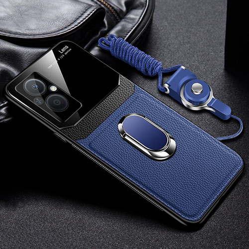 Soft Silicone Gel Leather Snap On Case Cover with Magnetic FL1 for Oppo A96 5G Blue
