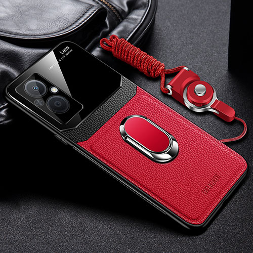 Soft Silicone Gel Leather Snap On Case Cover with Magnetic FL1 for Oppo A96 5G Red