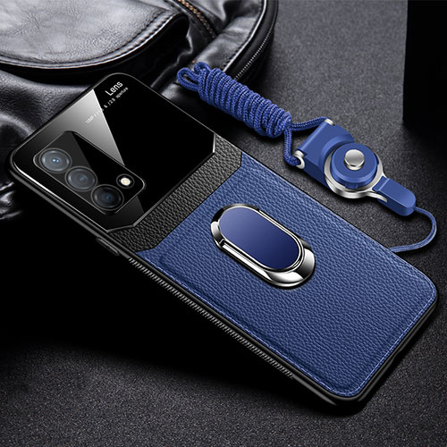 Soft Silicone Gel Leather Snap On Case Cover with Magnetic FL1 for Oppo K9 5G Blue