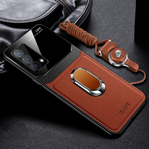 Soft Silicone Gel Leather Snap On Case Cover with Magnetic FL1 for Oppo K9 5G Brown