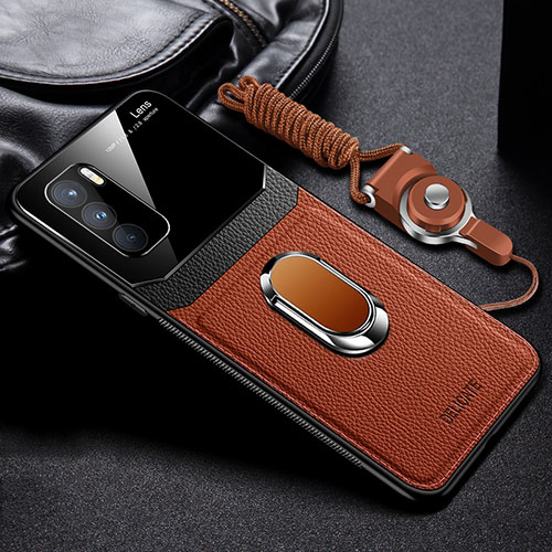 Soft Silicone Gel Leather Snap On Case Cover with Magnetic FL1 for Oppo K9 Pro 5G Brown