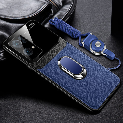 Soft Silicone Gel Leather Snap On Case Cover with Magnetic FL1 for Oppo Reno7 Pro 5G Blue