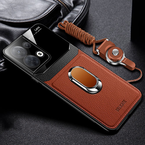 Soft Silicone Gel Leather Snap On Case Cover with Magnetic FL1 for Oppo Reno8 5G Brown