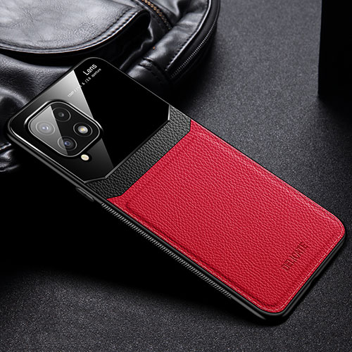 Soft Silicone Gel Leather Snap On Case Cover with Magnetic FL1 for Samsung Galaxy A22 4G Red